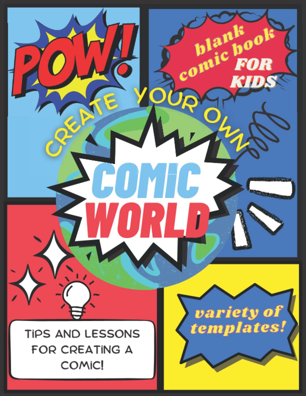 Blank comic book for kids, create your own comic world with a variety of templates